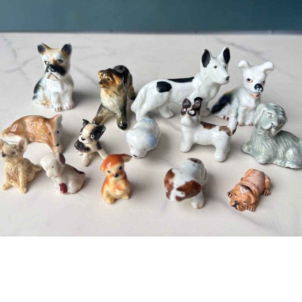 Vintage Miniature Porcelain Bone China Dog Figurine Lot 14pc Made in Japan Mixed